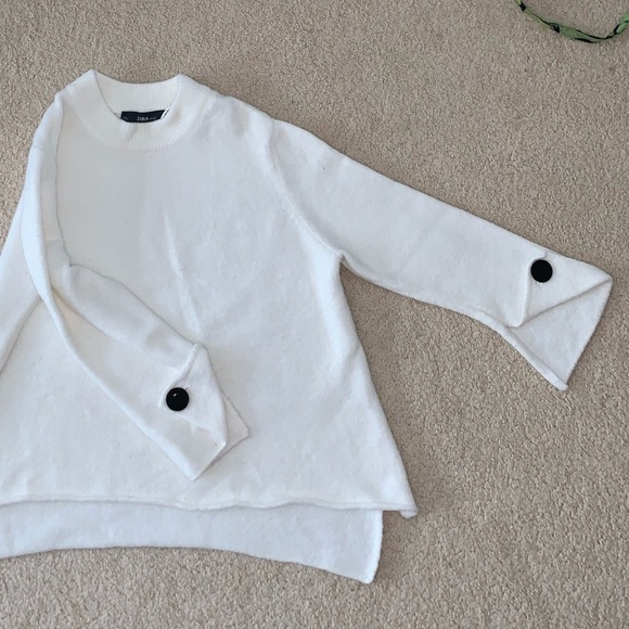 Zara Knit Thick White high neck sweater with velvet button arm detail - Picture 5 of 8